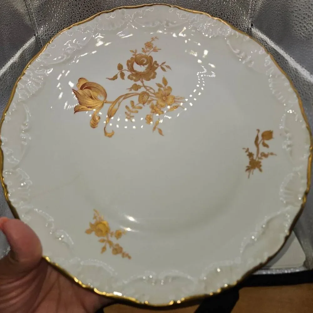 Vintage Limoges France Dinner Plate With Gold Roses